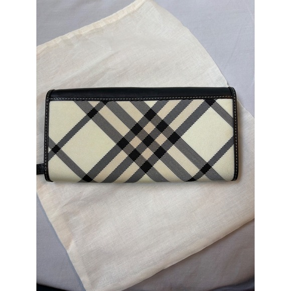 Burberry Blue Label Nova Check Black Leather Flap Long Wallet Excellent - Picture 3 of 15